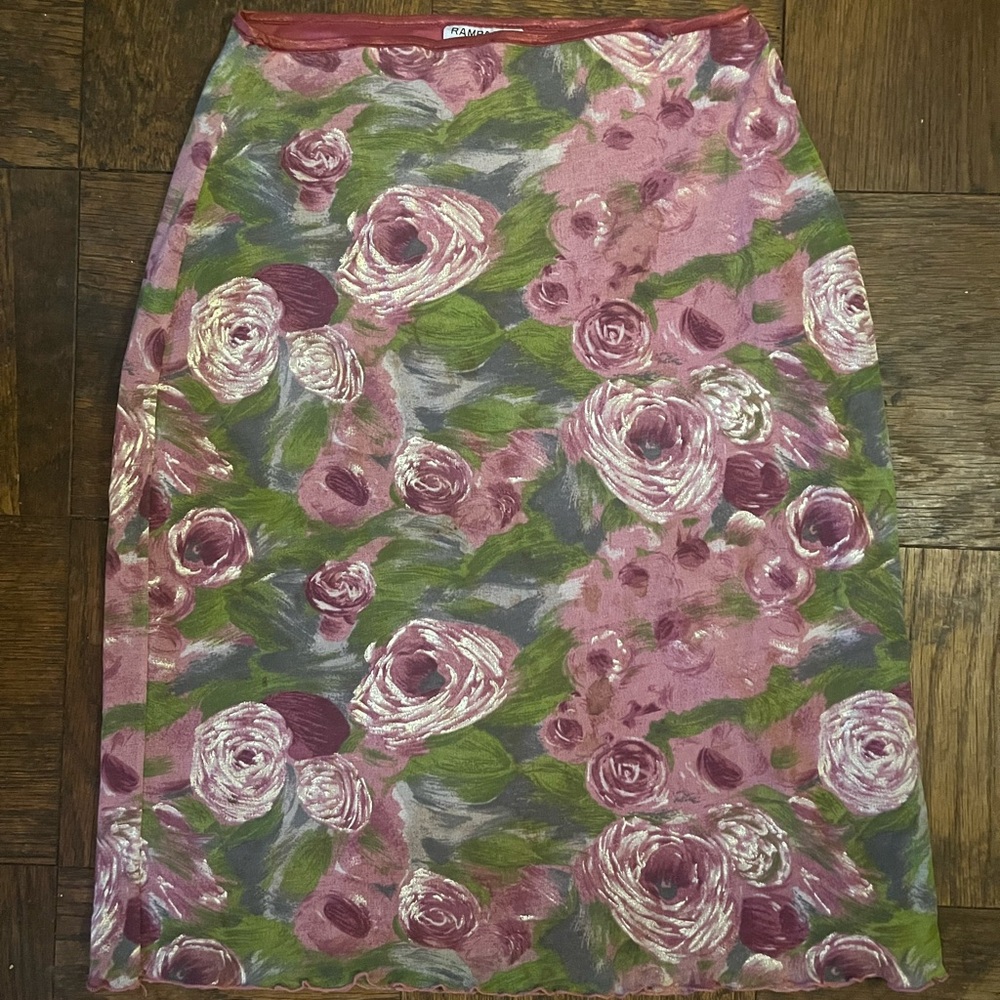 Rampage Womens Skirt mauve pink & green Bloomcore floral pull on skirt medium